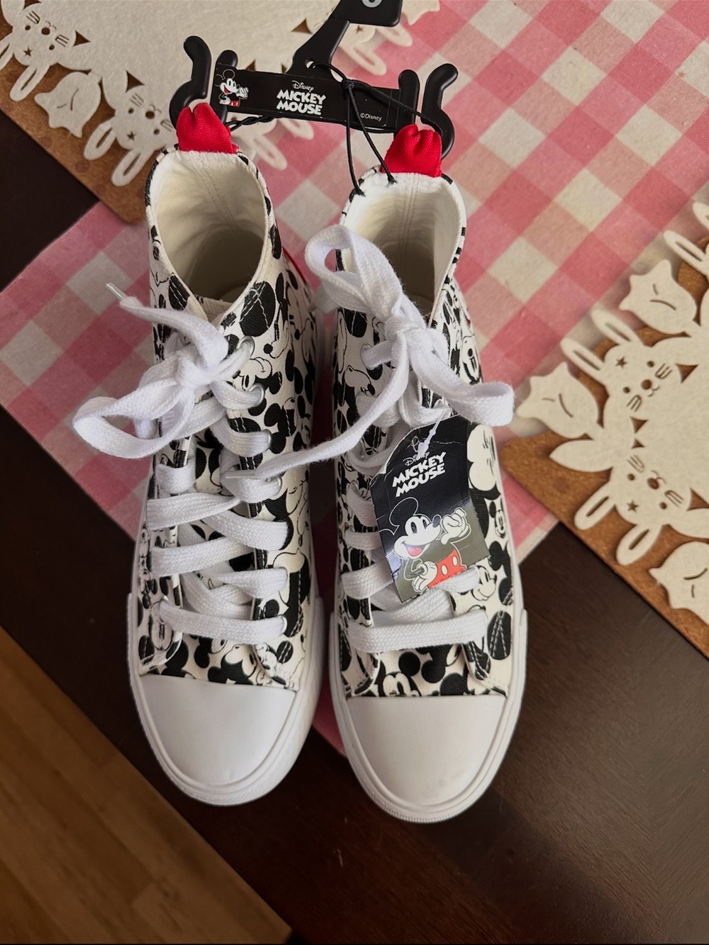 Disney Mickey Mouse Black & White High-Top Sneakers with Red Heel Tab